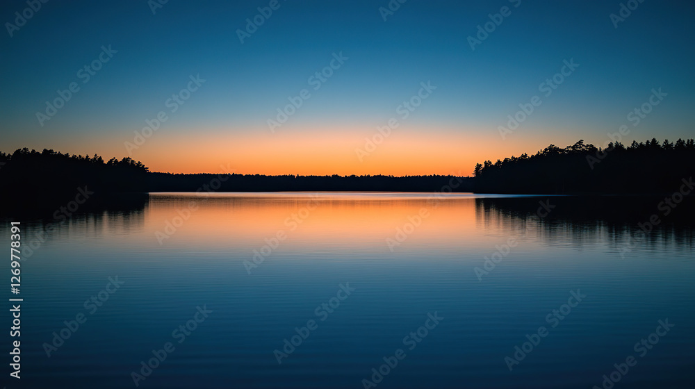 Obraz premium Tranquil Sunset Over Calm Lake with Reflection