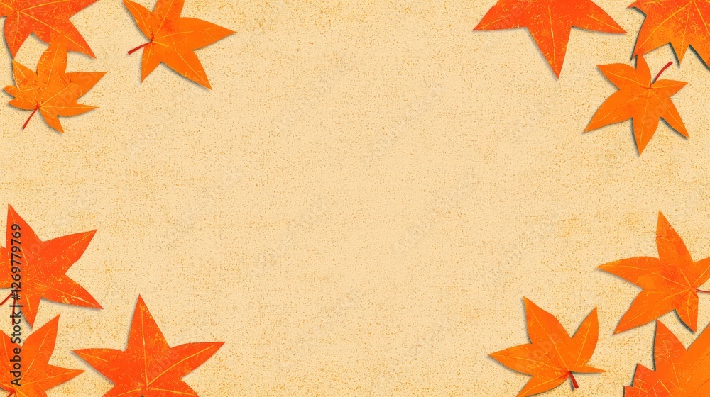 Autumn leaves border on textured paper background Autumn leaves border on textured paper background