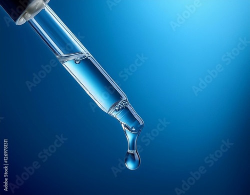 pipette en verre avec une goute de produit de beauté, soin, sérum en ia, laboratoire de recherche