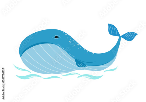 World whale. Cartoon whale in water. Sea animal, water world. Flat design illustration. World aquatic day. Environmental typography poster.