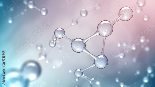 Abstract Molecular Structure with Glowing Particles for Science and Technology