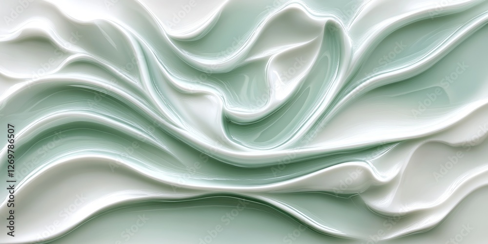 Obraz premium Pale Mint Green and White 3D Abstract Flowing Texture, Creative Swirls Pattern Background