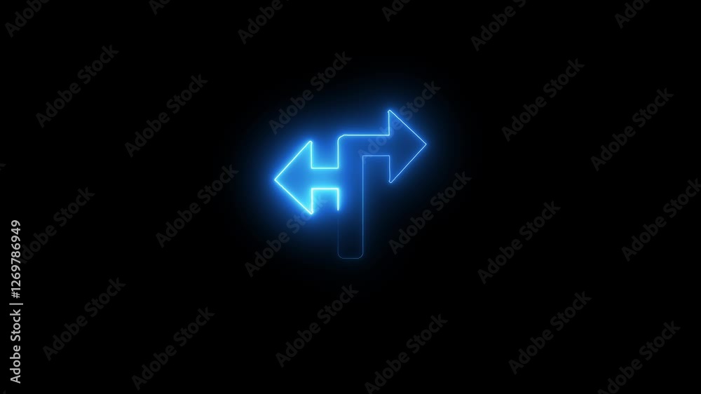 Glowing neon sign board icon animation.Neon glowing Directional Road Sign icon isolated on black background.