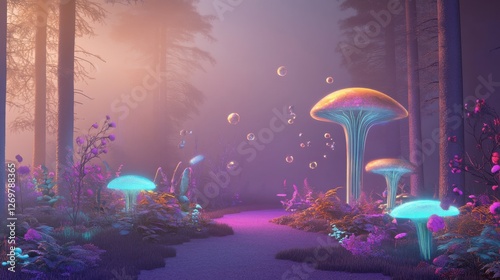 Wallpaper Mural Glowing Mushrooms and Bubble Lights Illuminate a Magical Fantasy Forest Scene Torontodigital.ca