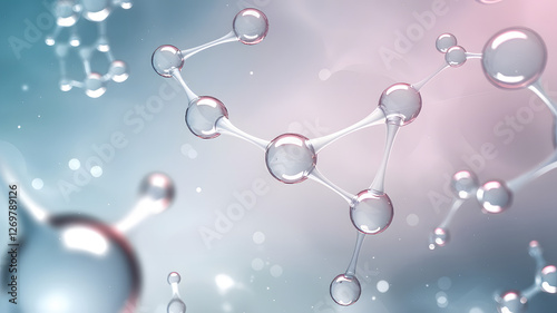 Abstract Molecular Structure with Glowing Particles for Science and Technology
