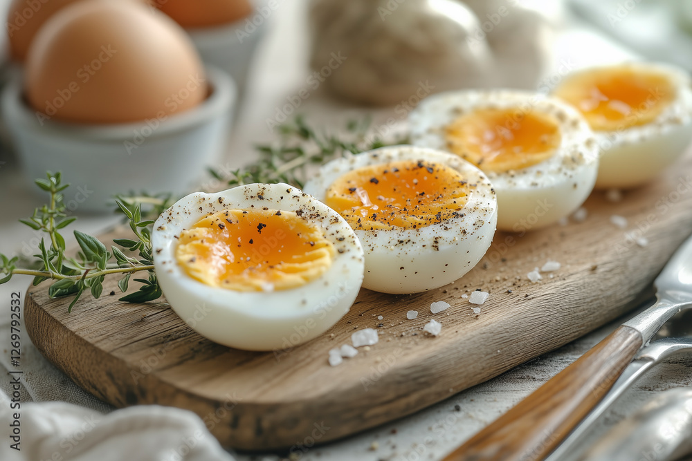 Rustic Breakfast Scene with Perfectly Boiled Eggs Rustic Breakfast Scene with Perfectly Boiled Eggs