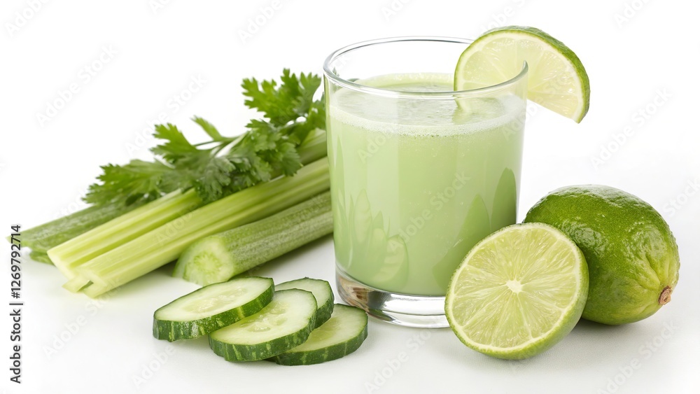 Fototapeta premium Refreshing detox juice with cucumber, celery, and lime served in a clear glass