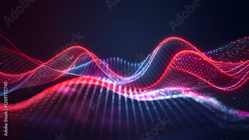 Abstract Colorful Wave Lines with Red and Blue Light for Digital Design