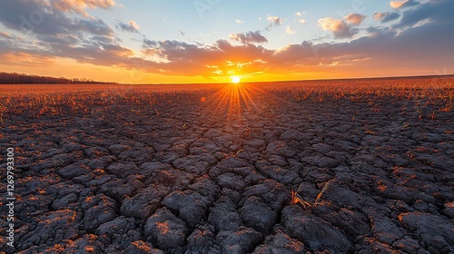Brown withered crops scattered across a lifeless cracked field under the sun
