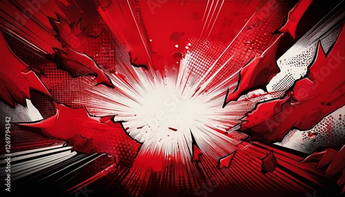dynamic red comic book action torn background with halftone