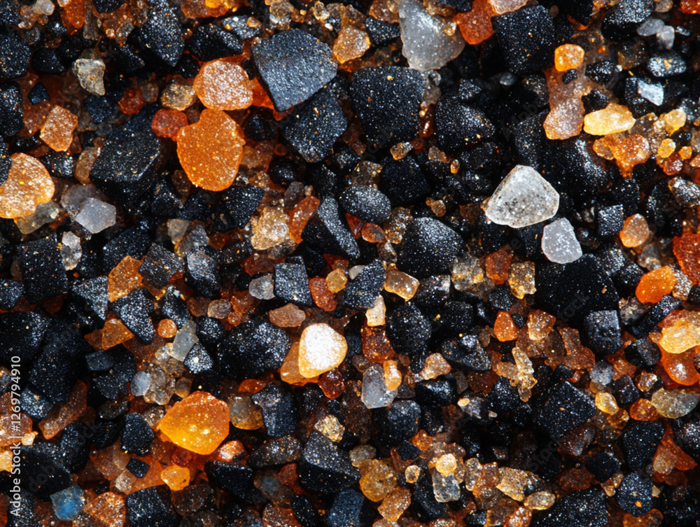 black and yellow pebbles stones on sand background for design
