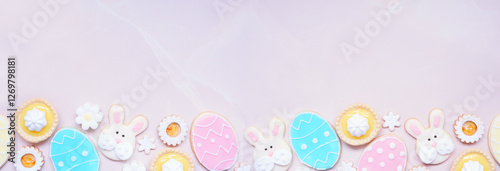 Wall Mural Easter or spring themed baking bottom border with assorted cookies and sweet desserts