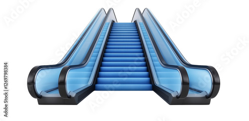 a empty blue escalator isolated on a transparent background