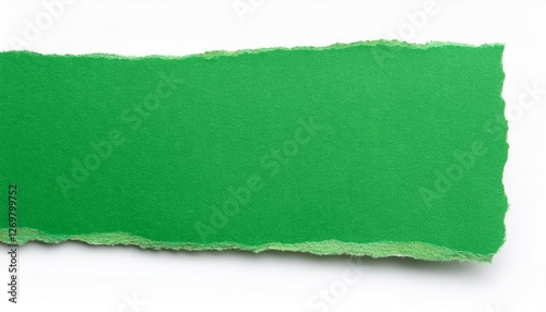 green piece of ripped paper edge cardboard texture isolated on white background