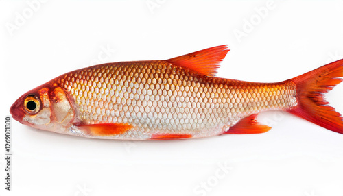 fresh alive common rudd redfin fish isolated on white background