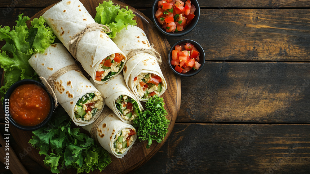 Top-Down Feast of Colorful Vegetable and Hummus Wraps Top-Down Feast of Colorful Vegetable and Hummus Wraps