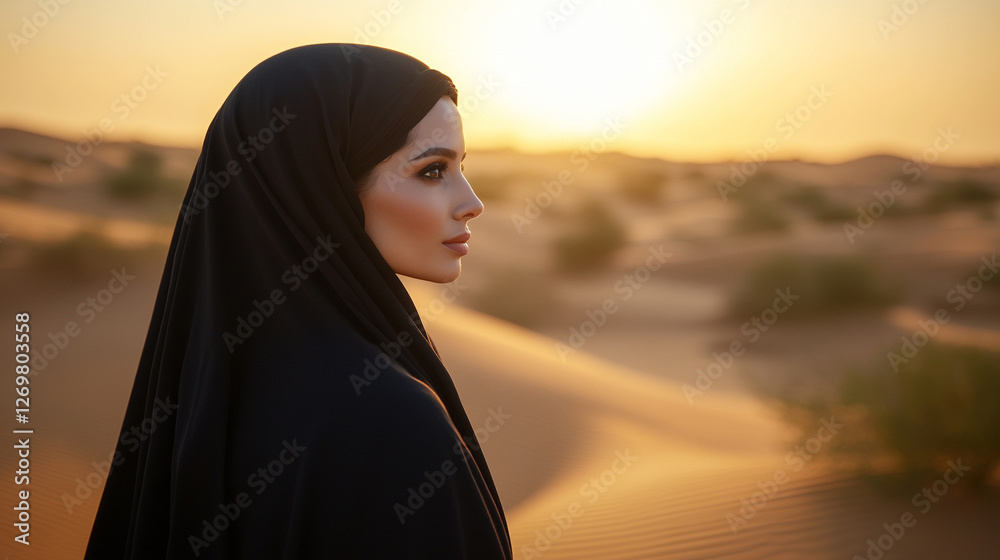 A full-body view of a slender Arabian woman walking through desert sand dunes at sunset, symbolizing strength, freedom, and serenity in a modern desert landscape.
A full-body view of a slender Arabian woman walking through desert sand dunes at sunset, symbolizing strength, freedom, and serenity in a modern desert landscape.