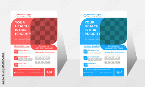 A bundle of 14 templates of different colors A4 flyer template, modern business flyer template, abstract business flyer and creative design, medical flyer and editable vector template design. 