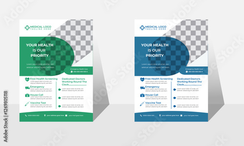 A bundle of 14 templates of different colors A4 flyer template, modern business flyer template, abstract business flyer and creative design, medical flyer and editable vector template design. 