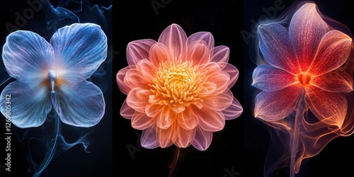 Heavenly Bloom Series with misty chrysanthemums, ghost orchids, and glowing campions. photo