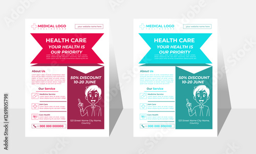 A bundle of 14 templates of different colors A4 flyer template, modern business flyer template, abstract business flyer and creative design, medical flyer and editable vector template design. 