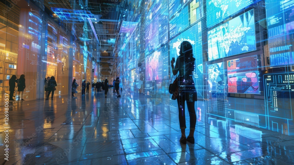 Person Navigating A Digital Landscape Person Navigating A Digital Landscape