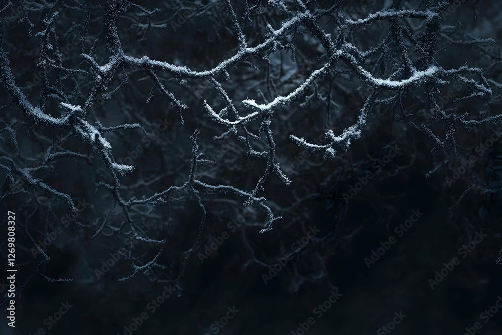 Snow-covered branches with moody tones, perfect for winter-inspired seasonal content Snow-covered branches with moody tones, perfect for winter-inspired seasonal content