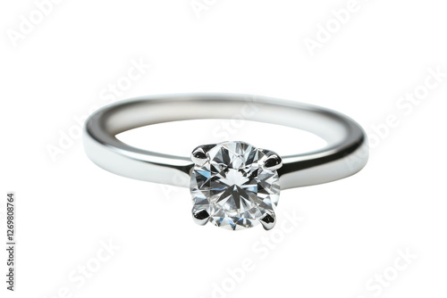 Elegant solitaire diamond ring on a white background highlighting its brilliance and clarity isolated on transparent background