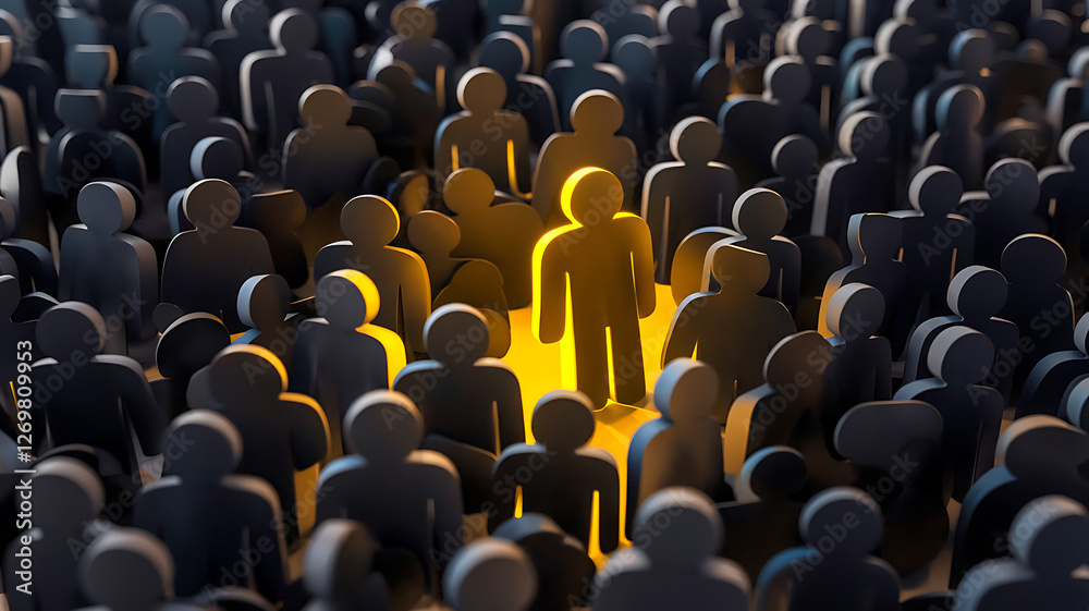 Obraz premium Two Glowing Figures Stand Out in a Crowd