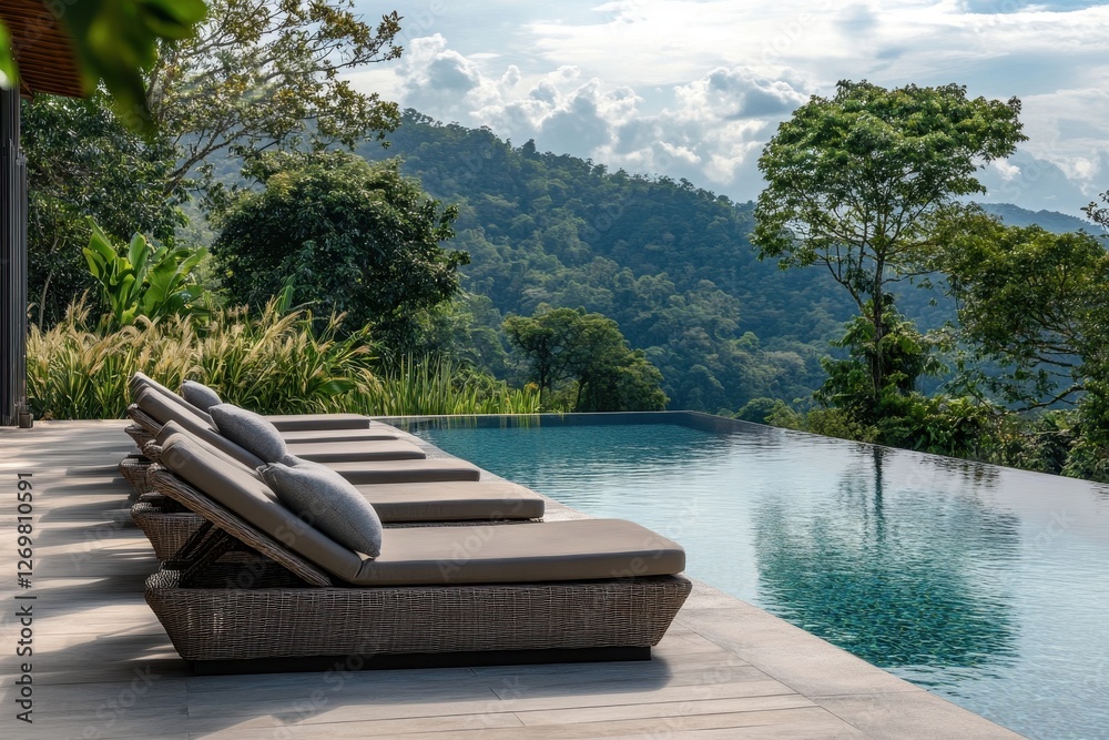 Obraz premium Outdoor lounge set for poolside relaxation