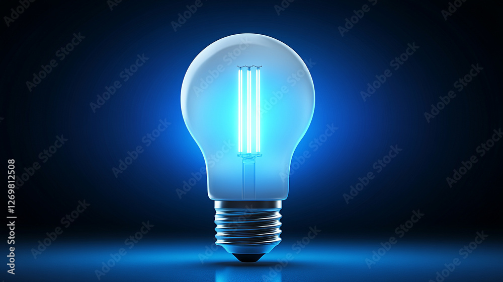 A blue light bulb illuminates with a lightning strike, symbolizing powerful static electricity, energy, and innovation, conveying a sense of danger, shock, and modern technology A blue light bulb illuminates with a lightning strike, symbolizing powerful static electricity, energy, and innovation, conveying a sense of danger, shock, and modern technology