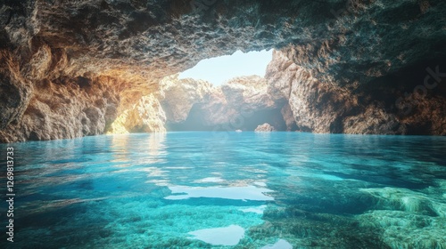 Mysterious Underwater Dark Cave Depiction