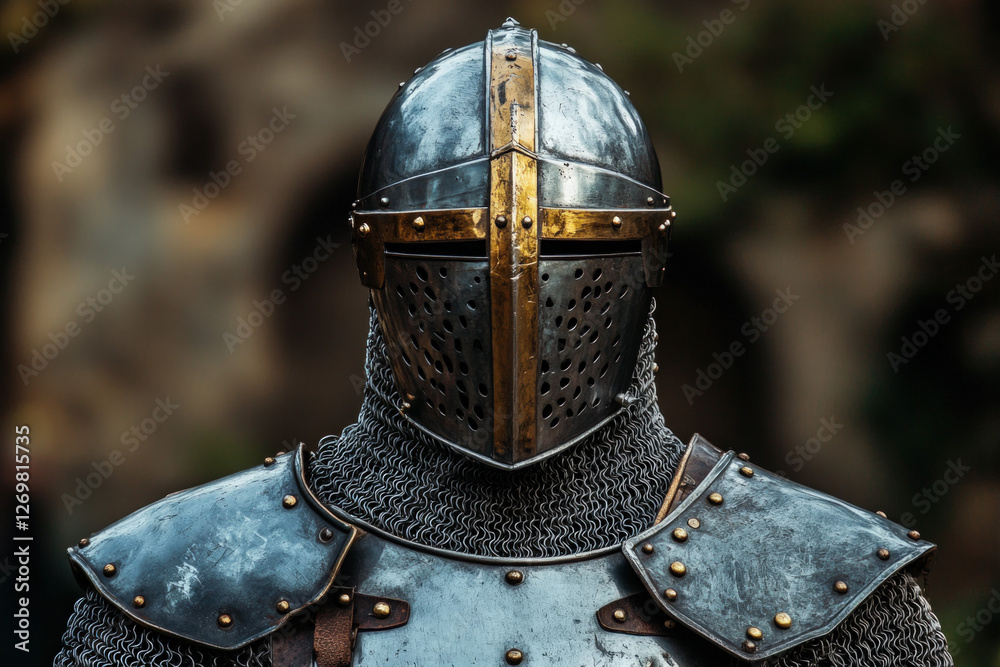 A close-up of chainmaille armor, metallic and intricate, historical and medieval A close-up of chainmaille armor, metallic and intricate, historical and medieval