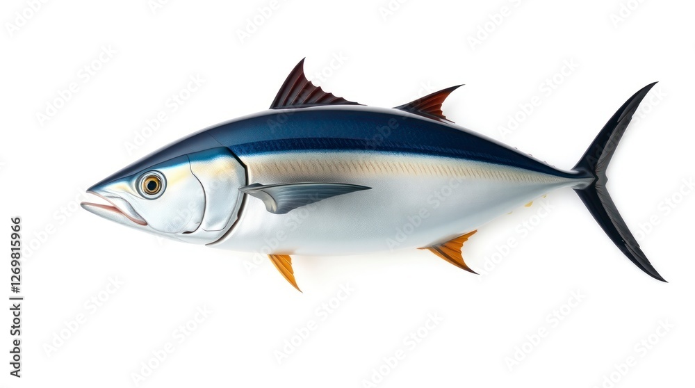 Fototapeta premium Fresh Yellowfin Tuna Fish Isolated on White Background