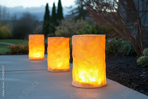 A glowing luminary bag on a...