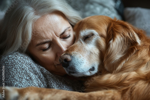 A heartwarming scene of a seizure alert dog providing comfort to its owner photo