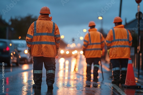 A scene depicting UK highway maintenance workers ensuring road safety