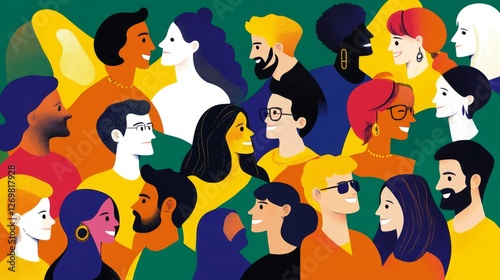 Al generated illustration of people from different cultural backgrounds commu...