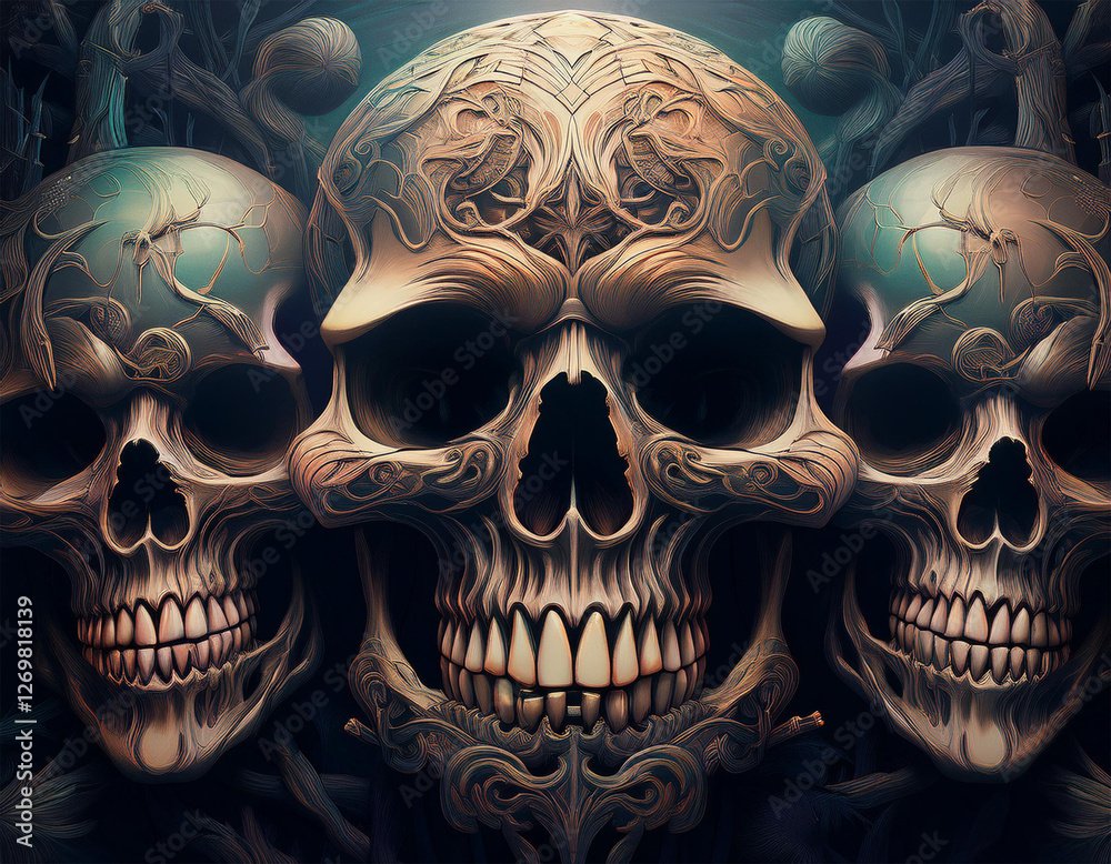 dark and eerie skulls with textured background dark and eerie skulls with textured background