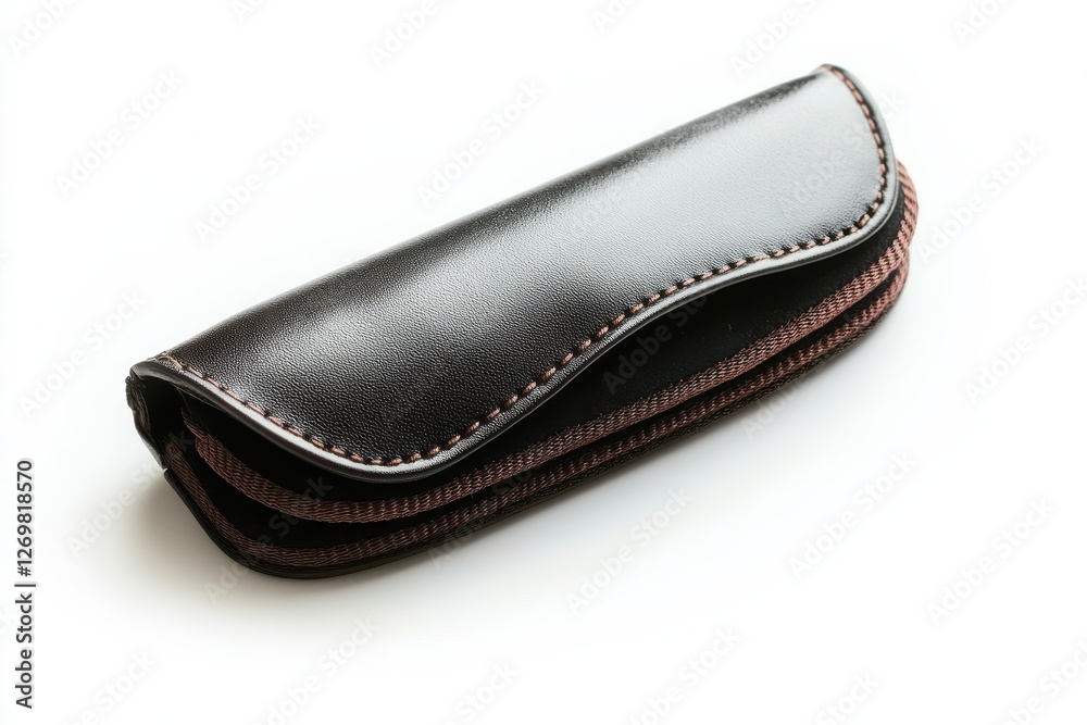 A sleek black leather case elegantly showcasing craftsmanship on a minimalist backdrop isolated on transparent background A sleek black leather case elegantly showcasing craftsmanship on a minimalist backdrop isolated on transparent background
