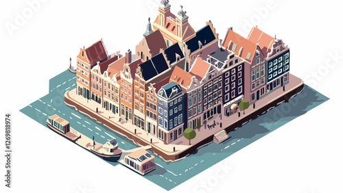Isometric Amsterdam- A City of Canals and Culture .eps