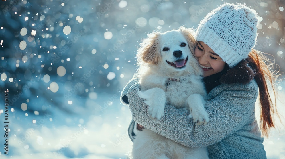 Winter Wonderland, A Girl and Her Dog Embrace the Snow Winter Wonderland, A Girl and Her Dog Embrace the Snow