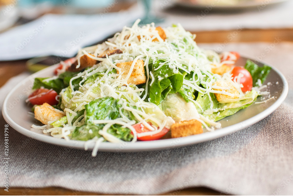 Caesar salad on plate - Healthy food style Caesar salad on plate - Healthy food style