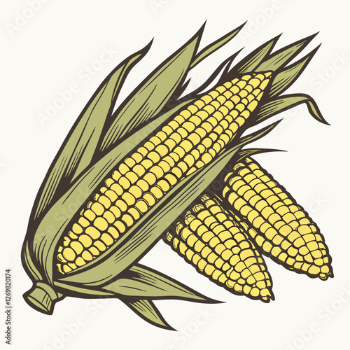 Grilled Corn on the Cob with Butter & Seasoning Vector Illustration