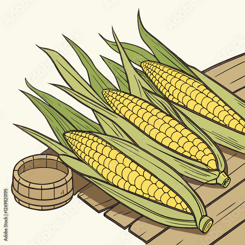 Grilled Corn on the Cob with Butter & Seasoning Vector Illustration