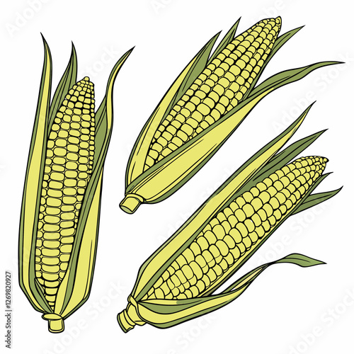 Grilled Corn on the Cob with Butter & Seasoning Vector Illustration