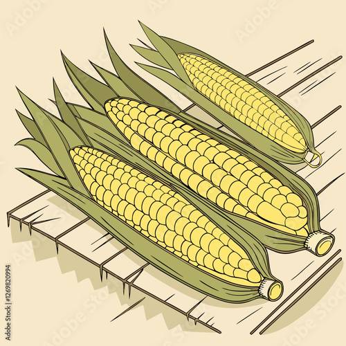 Grilled Corn on the Cob with Butter & Seasoning Vector Illustration