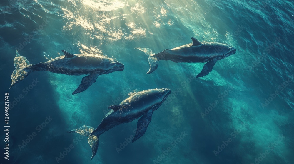 Fototapeta premium School Of Fish Swimming In The Deep Sea
