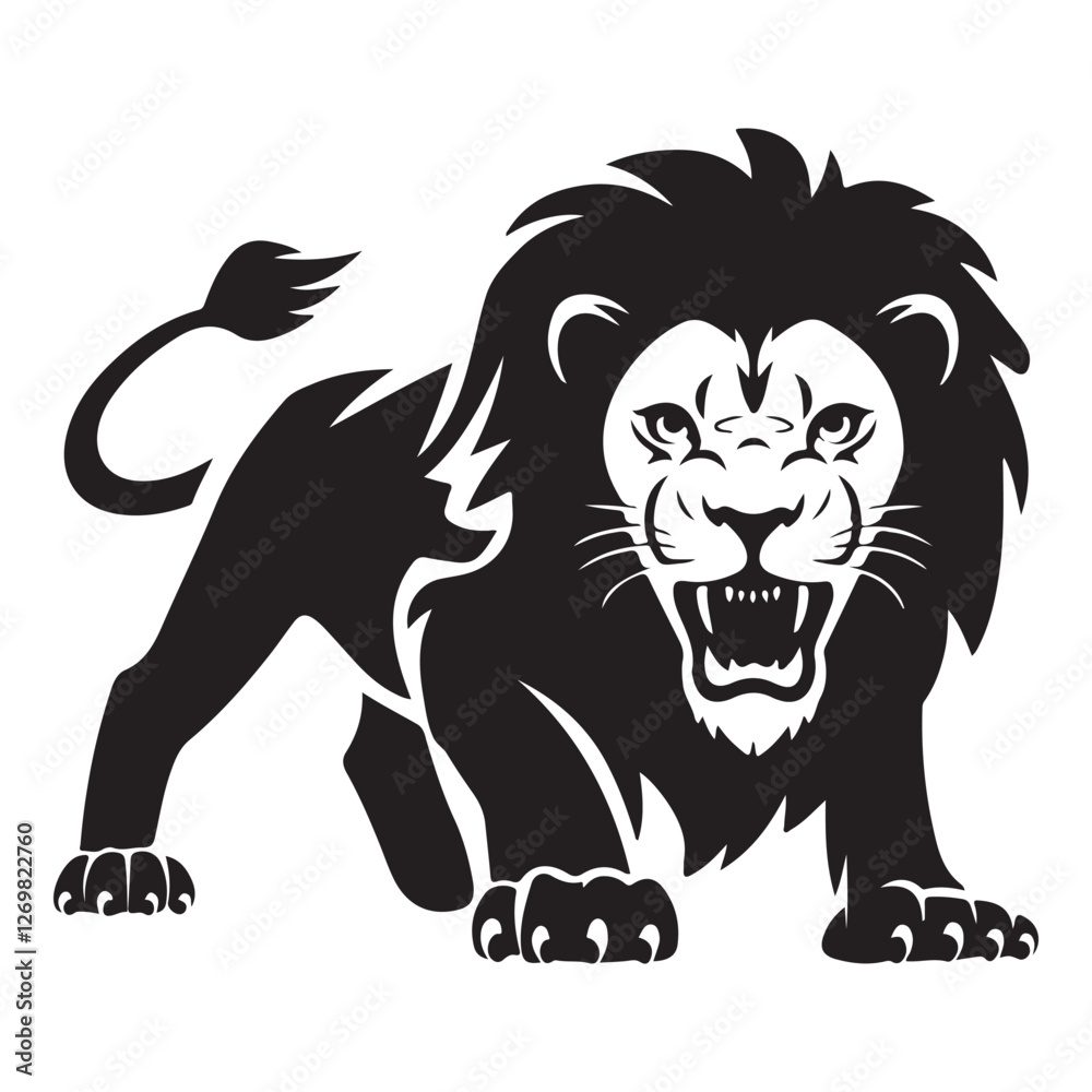 Obraz premium Wild Lion Attack Pose – High-Quality Digital Vector