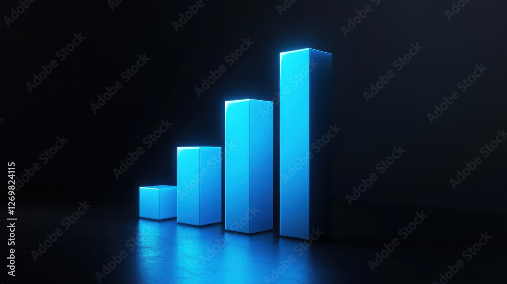 Glowing blue bar graph, dark backdrop, copy space Glowing blue bar graph, dark backdrop, copy space